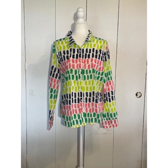 Crown & Ivy Women's Size Large Multi-Color Button Up Blouse 100% Cotton - Picture 1 of 4